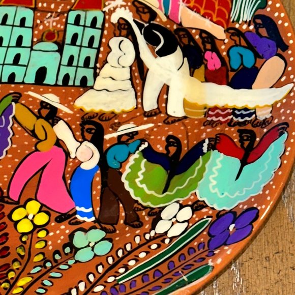 Hand Painted Mexican Folk Art WEDDING Story Plate - Picture 6 of 9